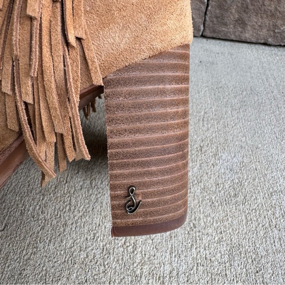 Sam Edelman Ona Fringe Boots Camel Squared Toe Suede - Picture 4 of 11